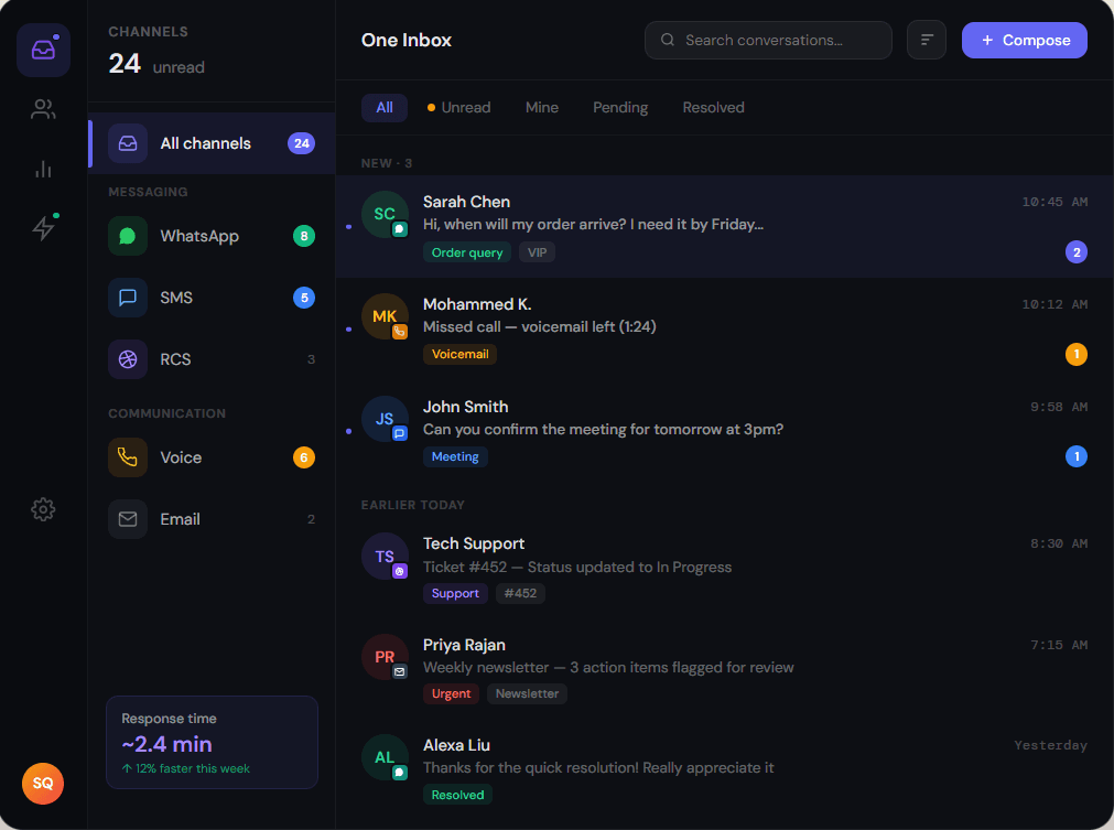Baynix One Inbox — unified messaging dashboard
